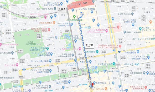 JR札幌駅からミュゼ札幌パルコ店へのアクセス